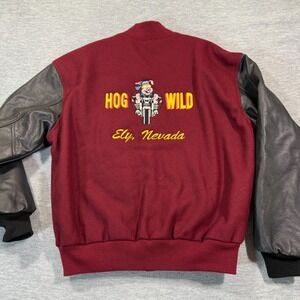 West Ark Varsity Jacket Men S‎ Red Leather Sleeve Hog Wild Ely Nevada USA 90s